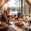 Portable Foldable Wood Burning Tent Stove with 5 Sections Chimney