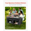 Camping Kitchen Table, Folding Outdoor Cooking Table, 3 Adjustable Heights, Aluminum Lightweight Portable Cook Station with Storage Organizer