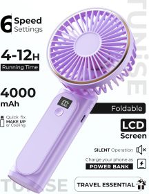 Portable Handheld Fan, Portable Fan Rechargeable, 4000mAh, 180° Adjustable, 6 Speed Wind, Display Electricity in Real Time (Color: Light Purple)