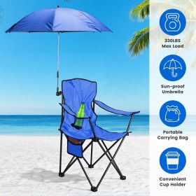 Camping Chair with Umbrella Lightweight Foldable Outdoor Chair with Cup Holder Detachable Sun Canopy Carrying Bag 330LBS Max Load for Beach Picnic Tra (Color: Royal Blue)
